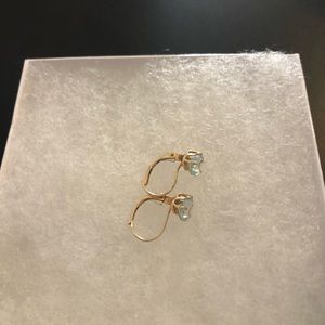 Heart shaped light blue stone leverback earrings
